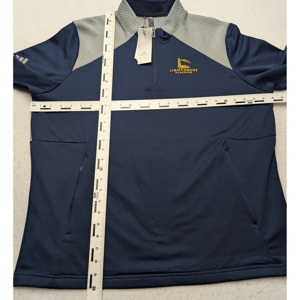 NWT Adidas Pullover Men XL Navy Blue Grey Quarter Zip Primegreen Colorblock Logo